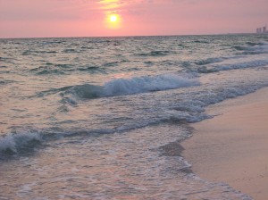 waves at sunset
